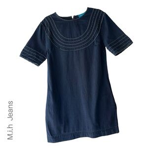 MIH JEANS ANTHROPOLOGIE LUNA DENIM SHIFT DRESS DECORATIVE TRIM POCKETS | SMALL